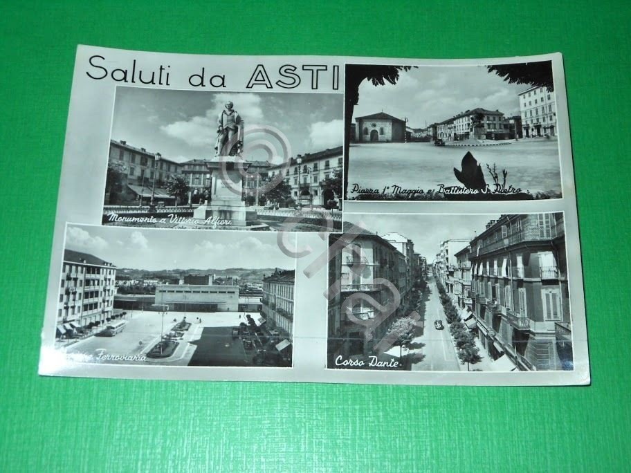 Cartolina Saluti da Asti -- Vedute diverse -- 1958.