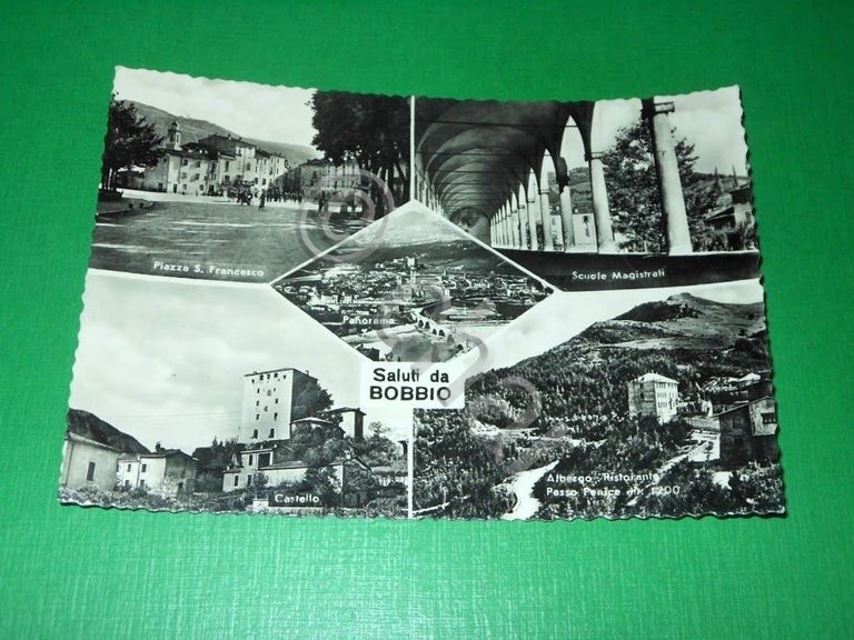 Cartolina Saluti da Bobbio - Vedute diverse 1952