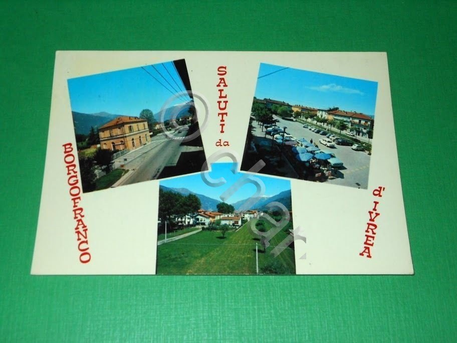 Cartolina Saluti da Borgofranco d' Ivrea - Vedute diverse 1974.