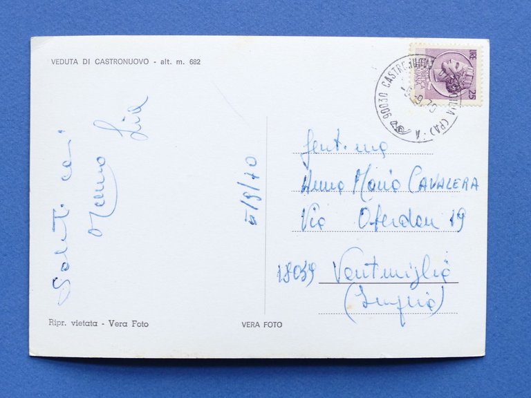Cartolina Saluti da Castronuovo di Sicilia - 1970.