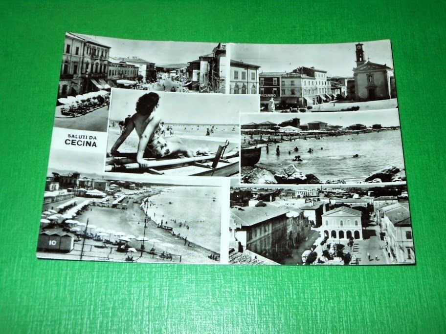 Cartolina Saluti da Cecina - Vedute diverse 1959.