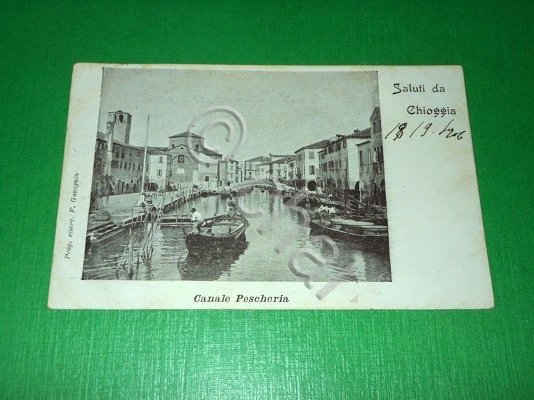 Cartolina Saluti da Chioggia - Canale Pescheria 1900 ca.