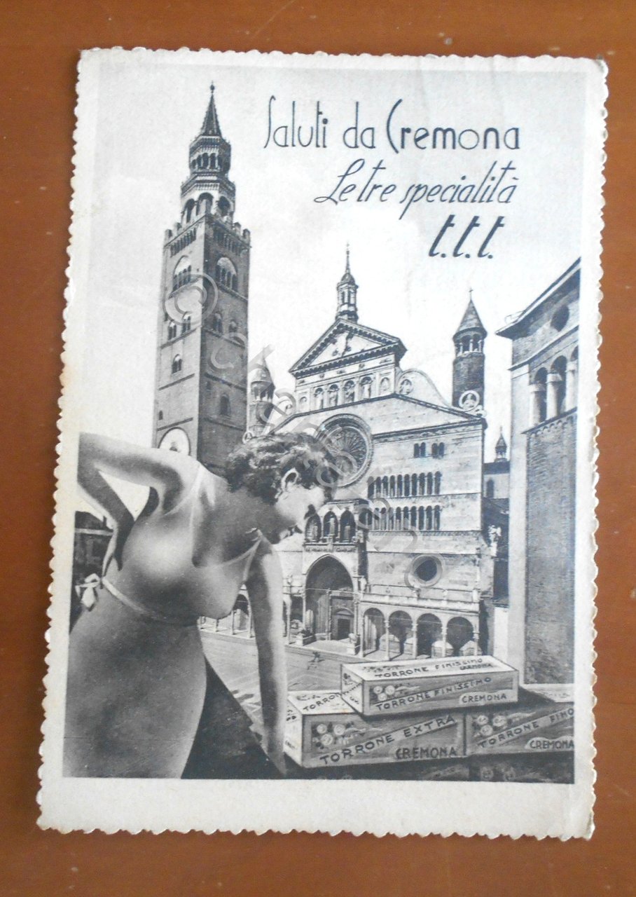 Cartolina Saluti da Cremona - Le tre specialita' - 1923