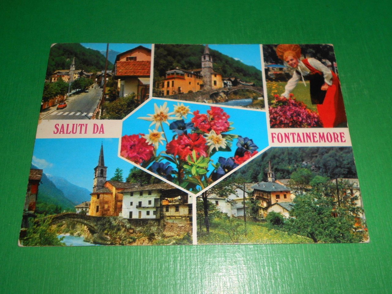 Cartolina Saluti da Fontainemore - Vedute diverse 1986.