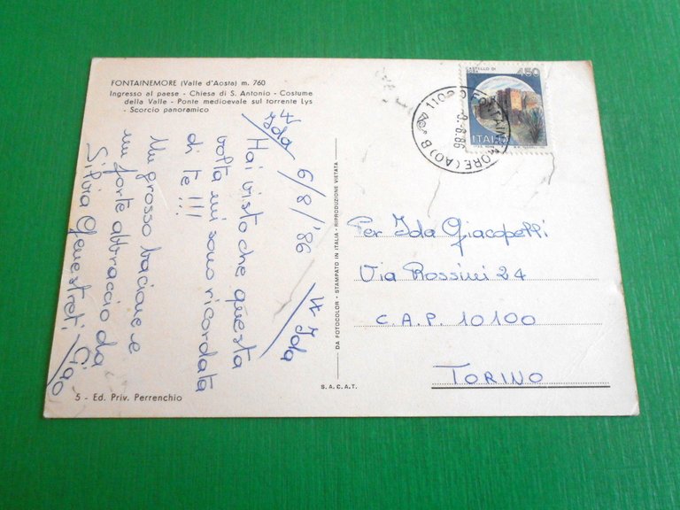 Cartolina Saluti da Fontainemore - Vedute diverse 1986.