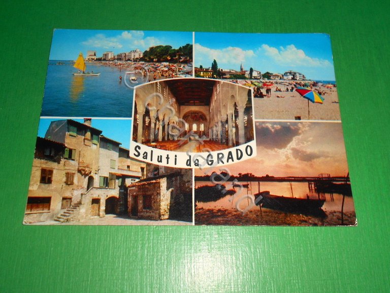 Cartolina Saluti da Grado - Vedute diverse 1977