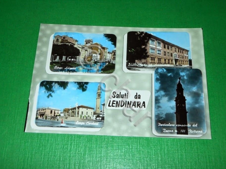 Cartolina Saluti da Lendinara - Vedute diverse 1955 ca.