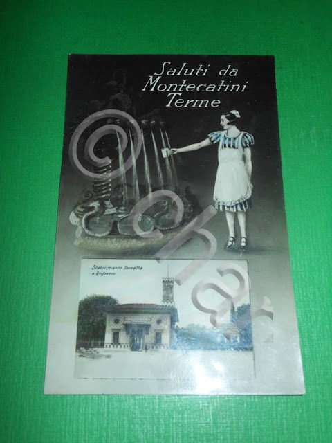 Cartolina Saluti da Montecatini Terme - Stabilimento Torretta 1932.