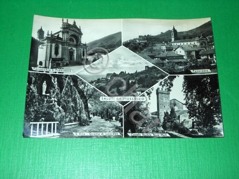 Cartolina Saluti da Piossasco - Vedute diverse 1955 ca.