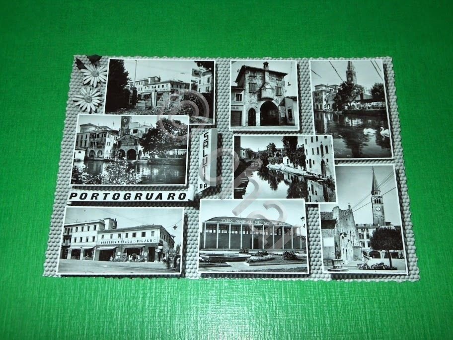 Cartolina Saluti da Portogruaro - Vedute diverse 1955 ca.