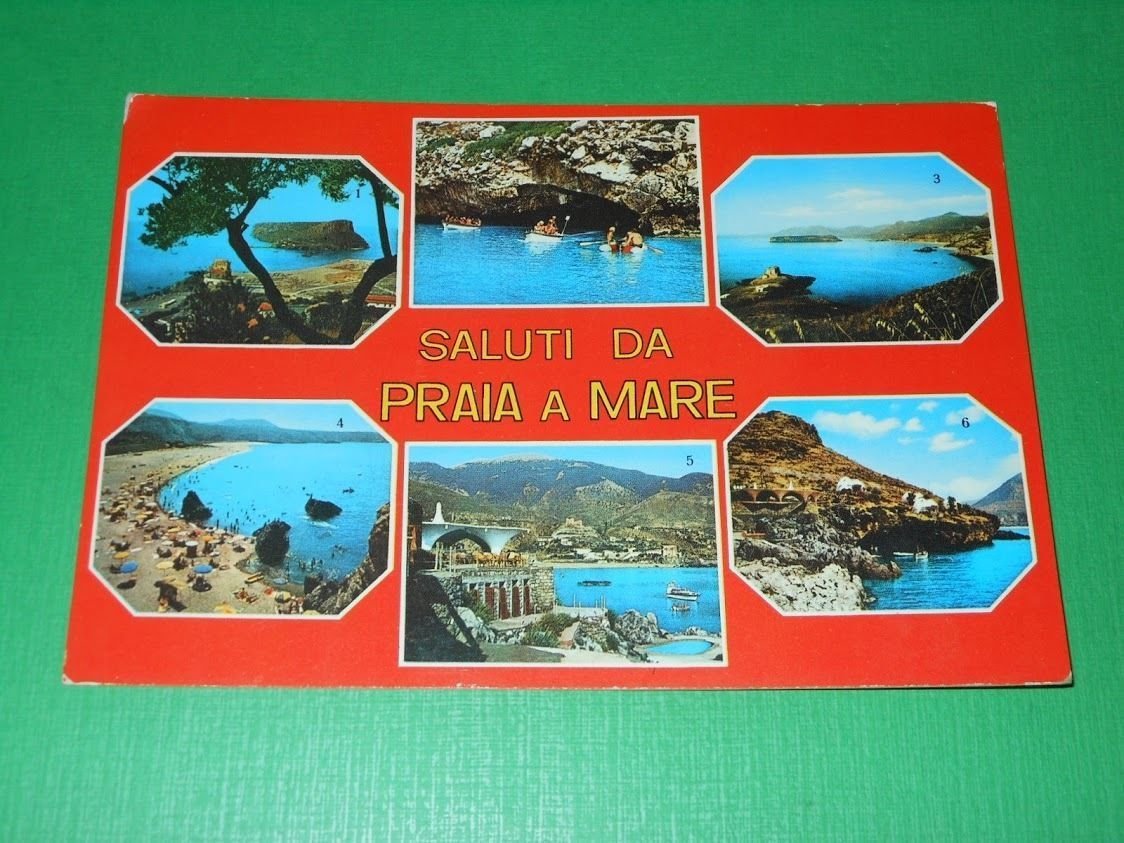 Cartolina Saluti da Praia a Mare - Vedute diverse 1975.