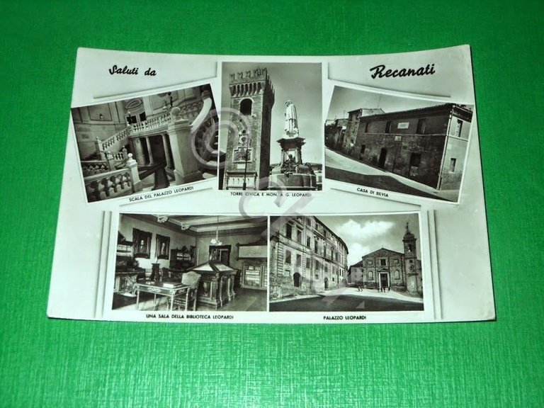 Cartolina Saluti da Recanati - Vedute diverse 1955 ca