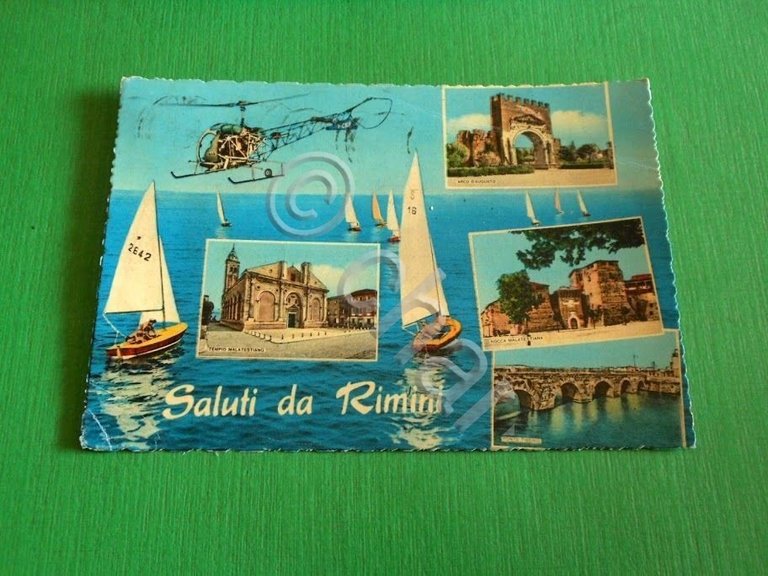 Cartolina Saluti da Rimini -- Vedute diverse 1962.