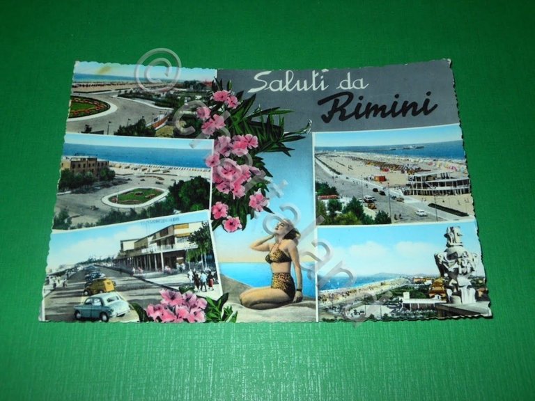 Cartolina Saluti da Rimini - Vedute diverse 1962.