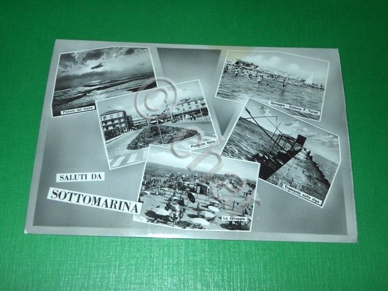 Cartolina Saluti da Sottomarina - Vedute diverse 1955 ca