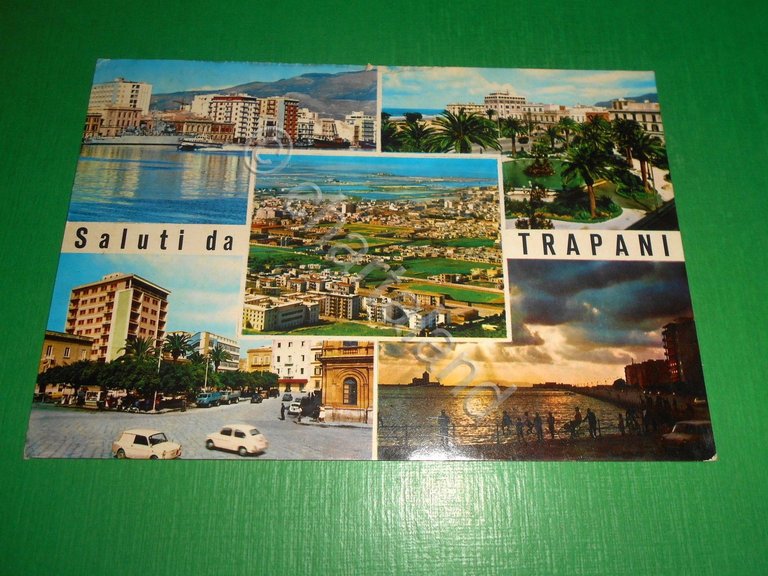 Cartolina Saluti da Trapani - Vedute diverse 1973.