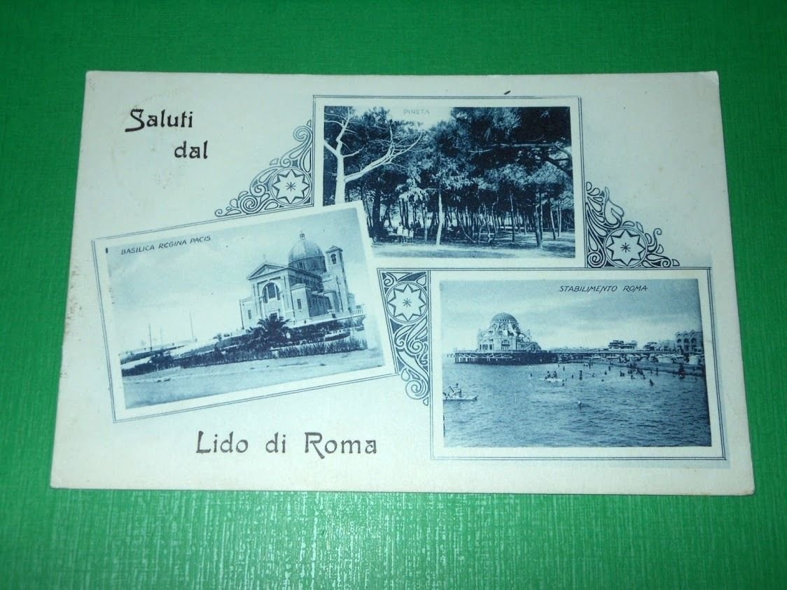 Cartolina Saluti dal Lido di Roma - Vedute diverse 1933.