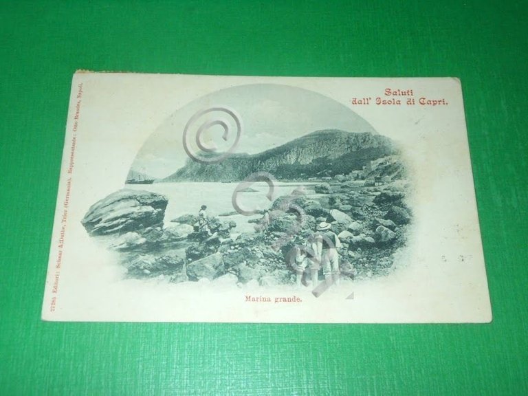 Cartolina Saluti dall' Isola di Capri - Marina grande 1917.