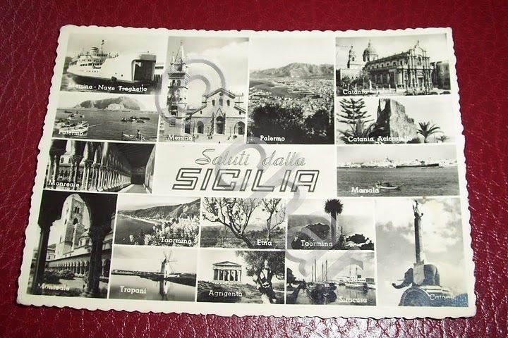 Cartolina Saluti dalla Sicilia - Vedute diverse 1957