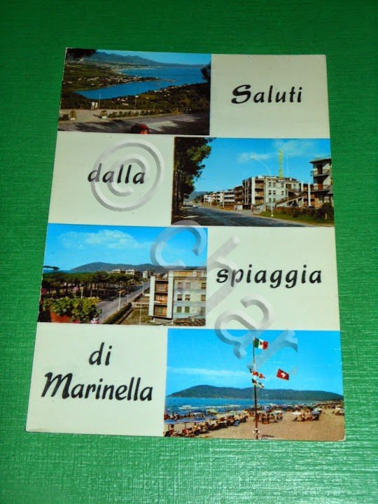 Cartolina Saluti dalla spiaggia di Marinella - Vedute diverse 1975 … | Immagine Gallery 2