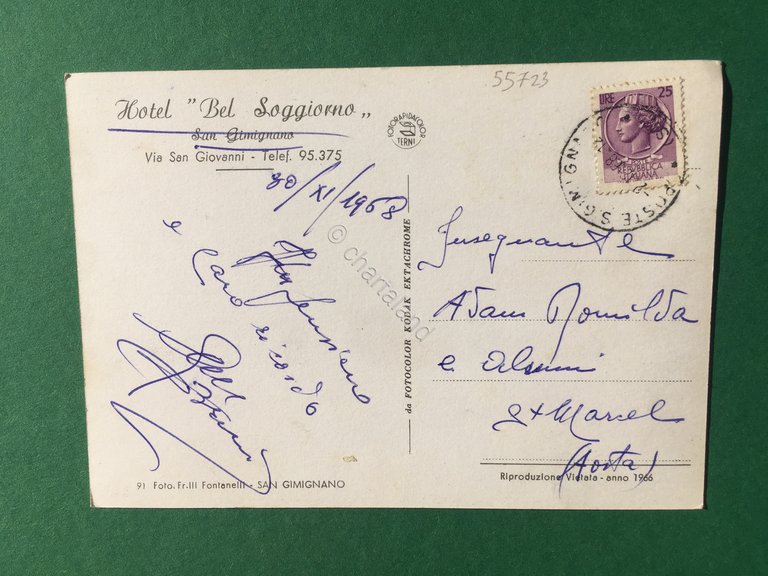 Cartolina San Gimignano - Hotel Bel Soggiorno - 1968