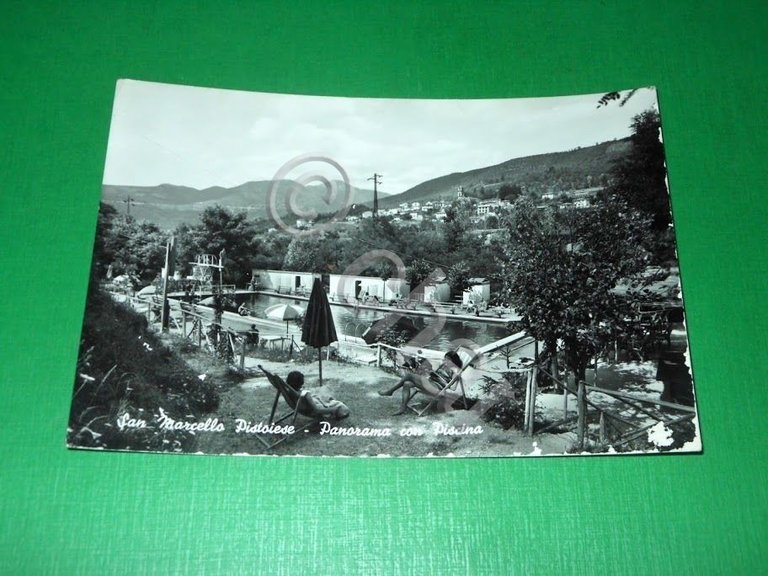 Cartolina San Marcello Pistoiese - Panorama con piscina 1965.