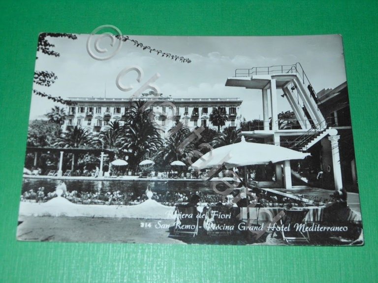 Cartolina San Remo - Piscina Grand Hotel Mediterraneo 1960