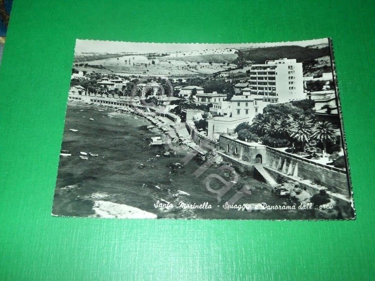 Cartolina Santa Marinella - Spiaggia e Panorama dall' aereo 1955