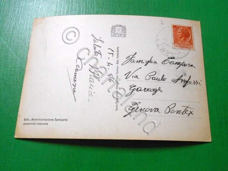 Cartolina Santuario d' Oropa - Effigie della Beata Vergine 1956.