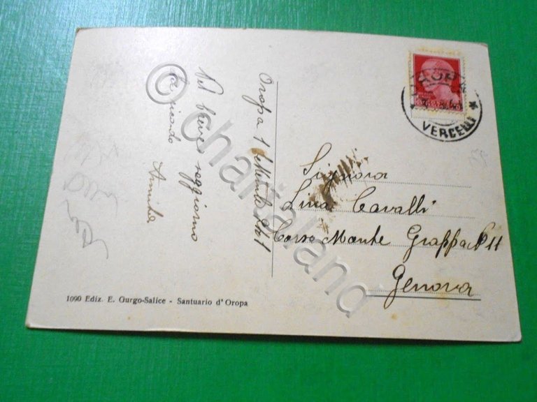 Cartolina Santuario d' Oropa - Parte del secondo Piazzale 1941.