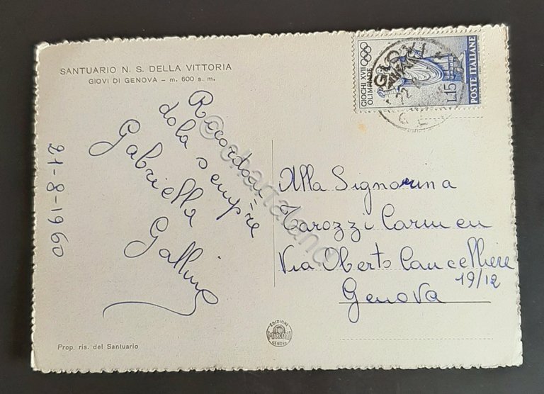 Cartolina Santuario N. S. Della Vittoria - Giovi di Genova …