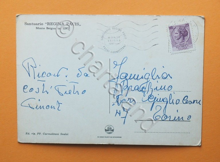 Cartolina Santuario Regina Pacis - Monte Beigua - 1973.