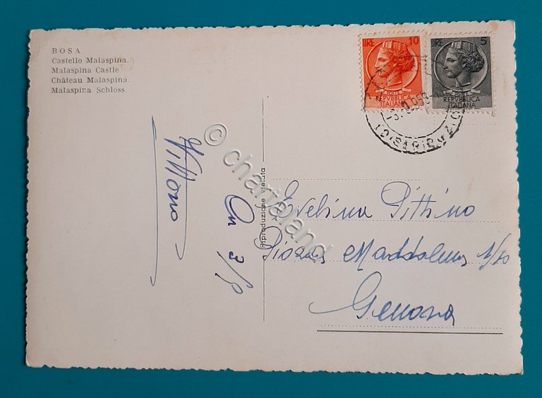 Cartolina Sardegna Pittoresca - Bosa - Castello Malaspina - 1958