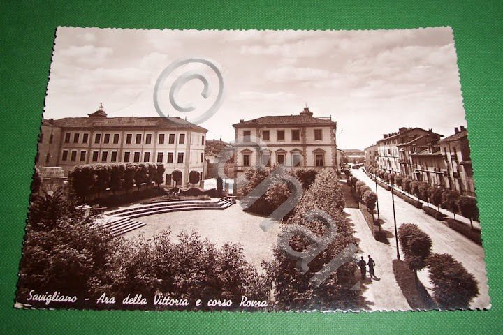 Cartolina Savigliano - Ara della Vittoria e Corso Roma 1939.