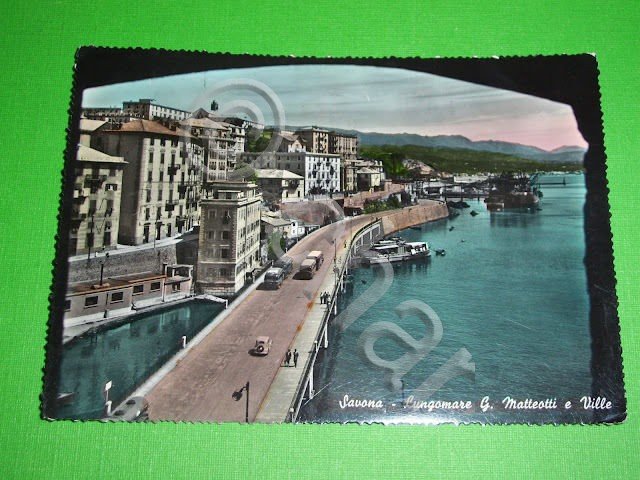 Cartolina Savona - Lungomare Matteotti e Ville 1956.