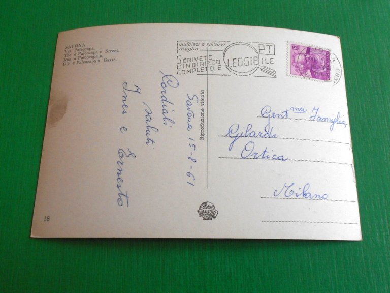 Cartolina Savona - Via Paleocapa 1961.