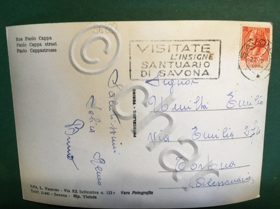 Cartolina Savona - Via Paolo Cappa - 1954