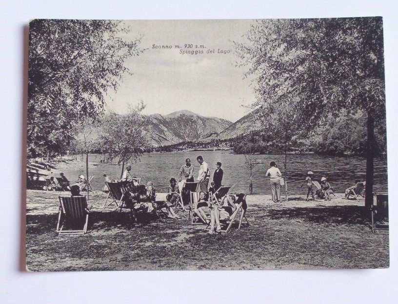 Cartolina Scanno ( L'Aquila ) - Spiaggia del Lago 1938.