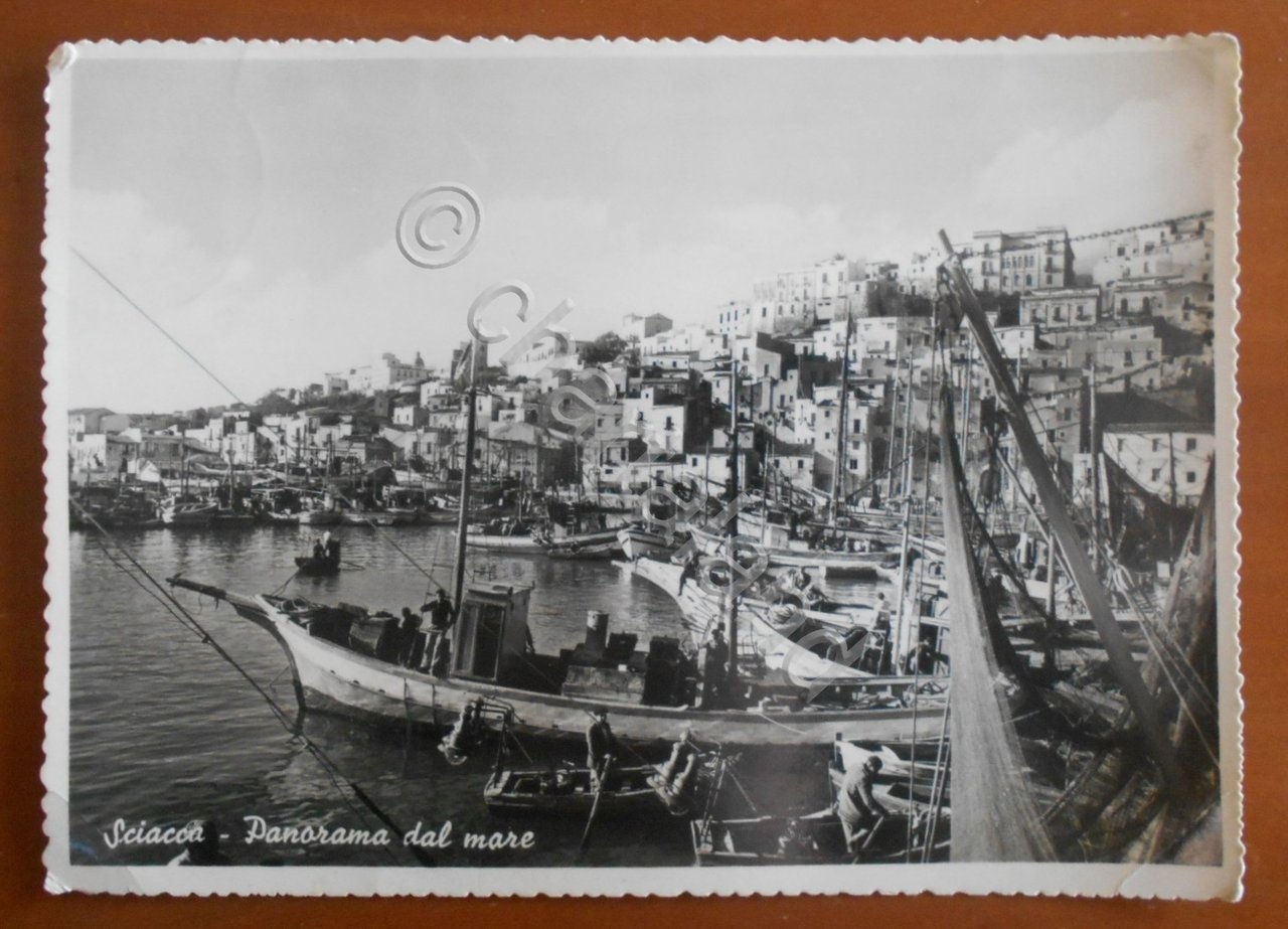 Cartolina Sciacca (Sicilia) - Panorama dal mare - 1957