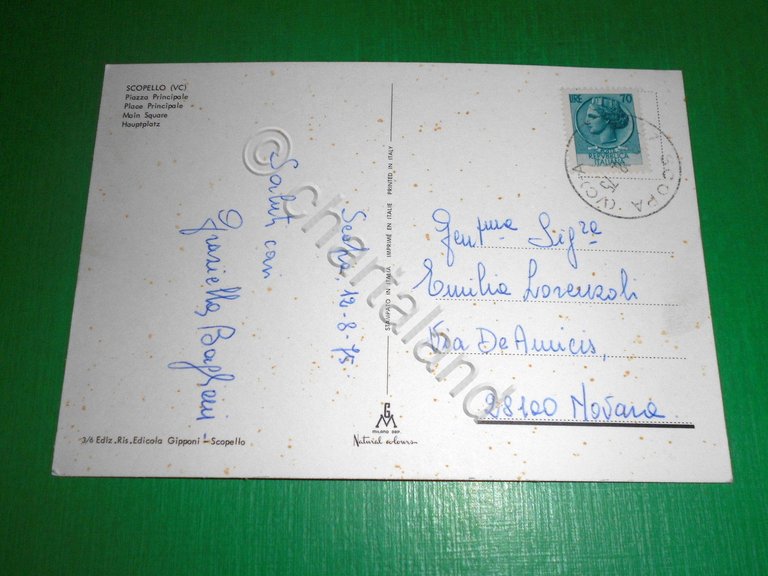 Cartolina Scopello ( Vercelli ) - Piazza Principale 1975