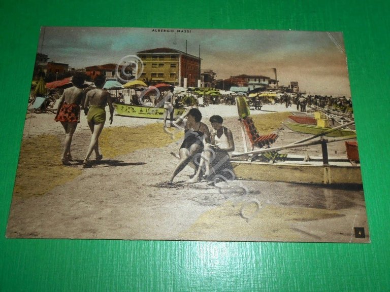 Cartolina Senigallia (Ancona ) - Spiaggia e Albergo Massi 1950 …