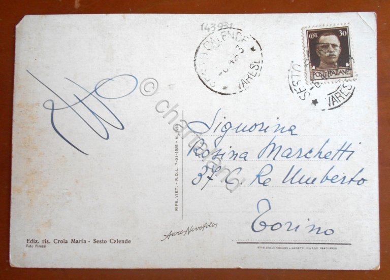 Cartolina Sesto Calende - Nuovo lungo Ticino - 1943