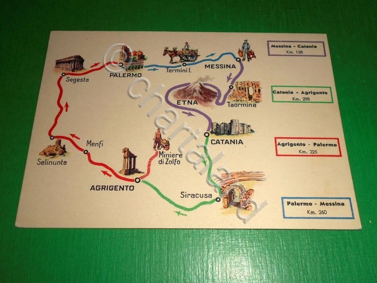 Cartolina Sicilia - Cartina ESSO Essolube Messina Agrigento Catania Palermo …