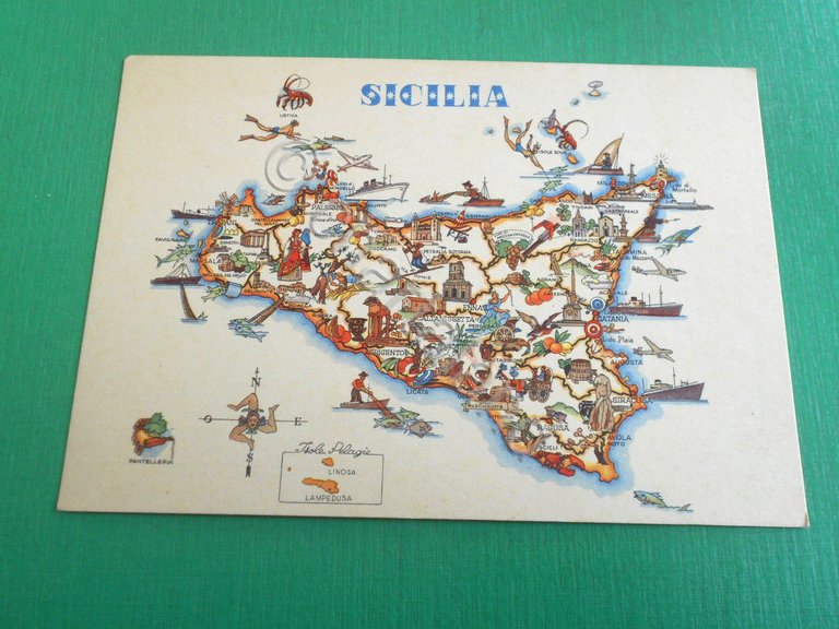 Cartolina Sicilia - Usi e Costumi - Cartina 1950 ca.