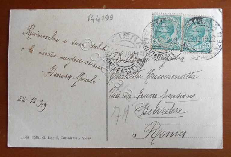 Cartolina Siena - L' atrio del Palazzo Pubblico - 1919