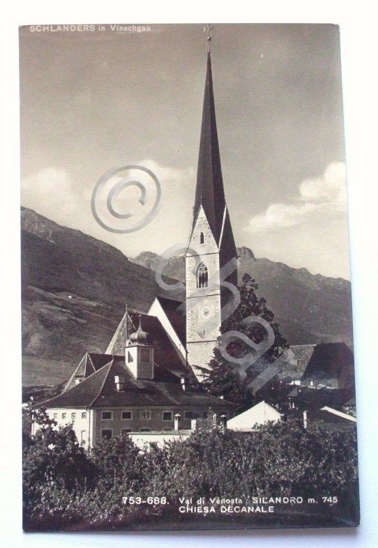 Cartolina Silandro - Chiesa Decanale 1955