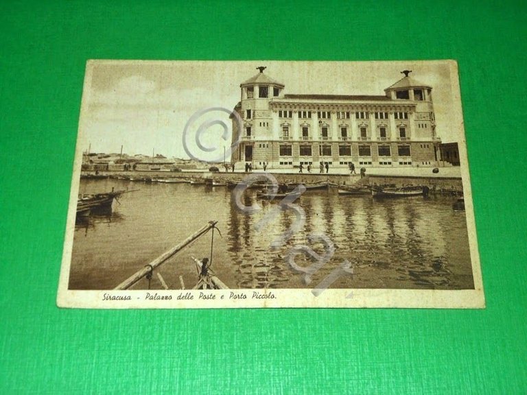 Cartolina Siracusa - Palazzo delle Poste e Porto Piccolo 1937.