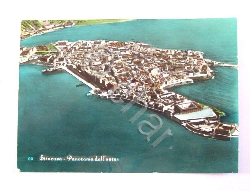 Cartolina Siracusa - Panorama dall' aereo 1961.