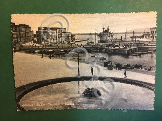 Cartolina Siracusa - Stazione Marittima E Fontana - 1956