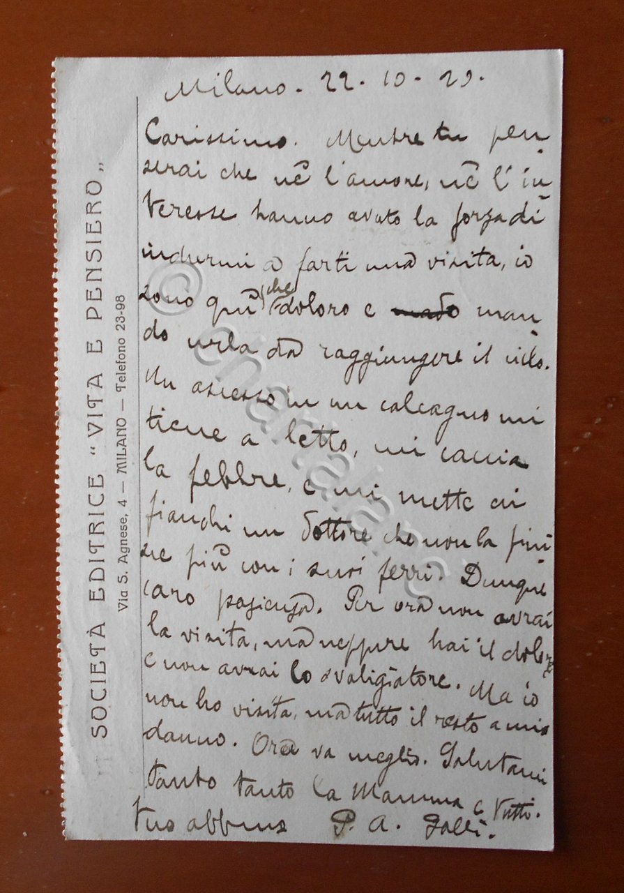 Cartolina Società Editrice VITA E PENSIERO - 1929